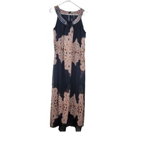 Cassee's, Black and bronze Sleeveless Maxi Dress, with jewel accents